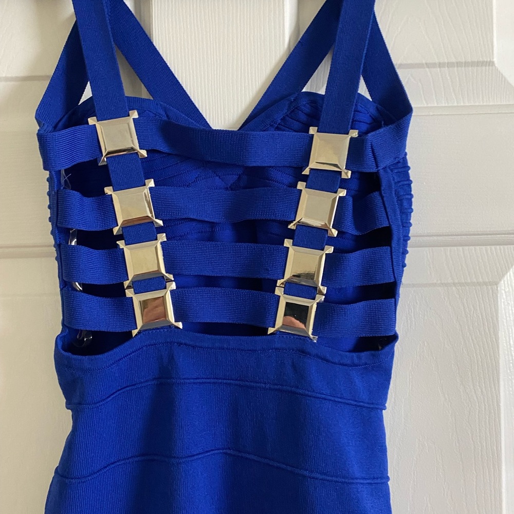 Wow Couture blue bodycon bandage dress detail on back - also available in red